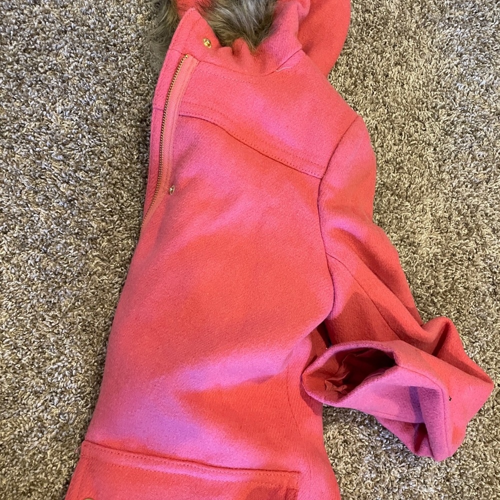 J.Crew Pea Coat Twead Zippered Button Fur Hooded Pink Coat Jacket size 2 - Picture 3 of 7